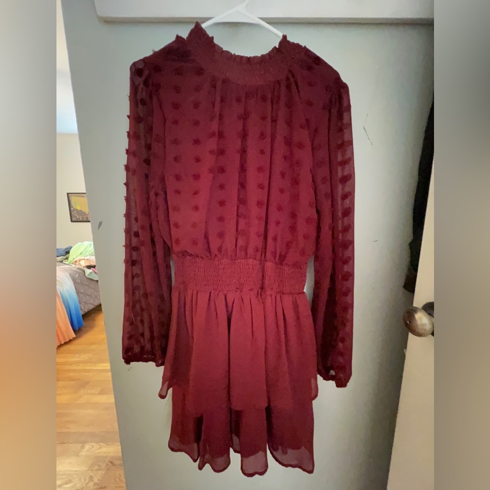 Burgandy Swiss dot dress